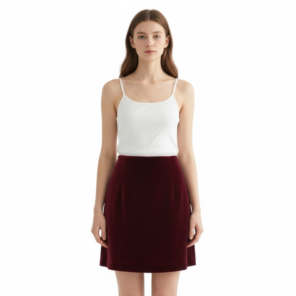 Vintage Handmade Velvet Burgundy A-Line Skirt high-rise whimsygoth Acadrmia
